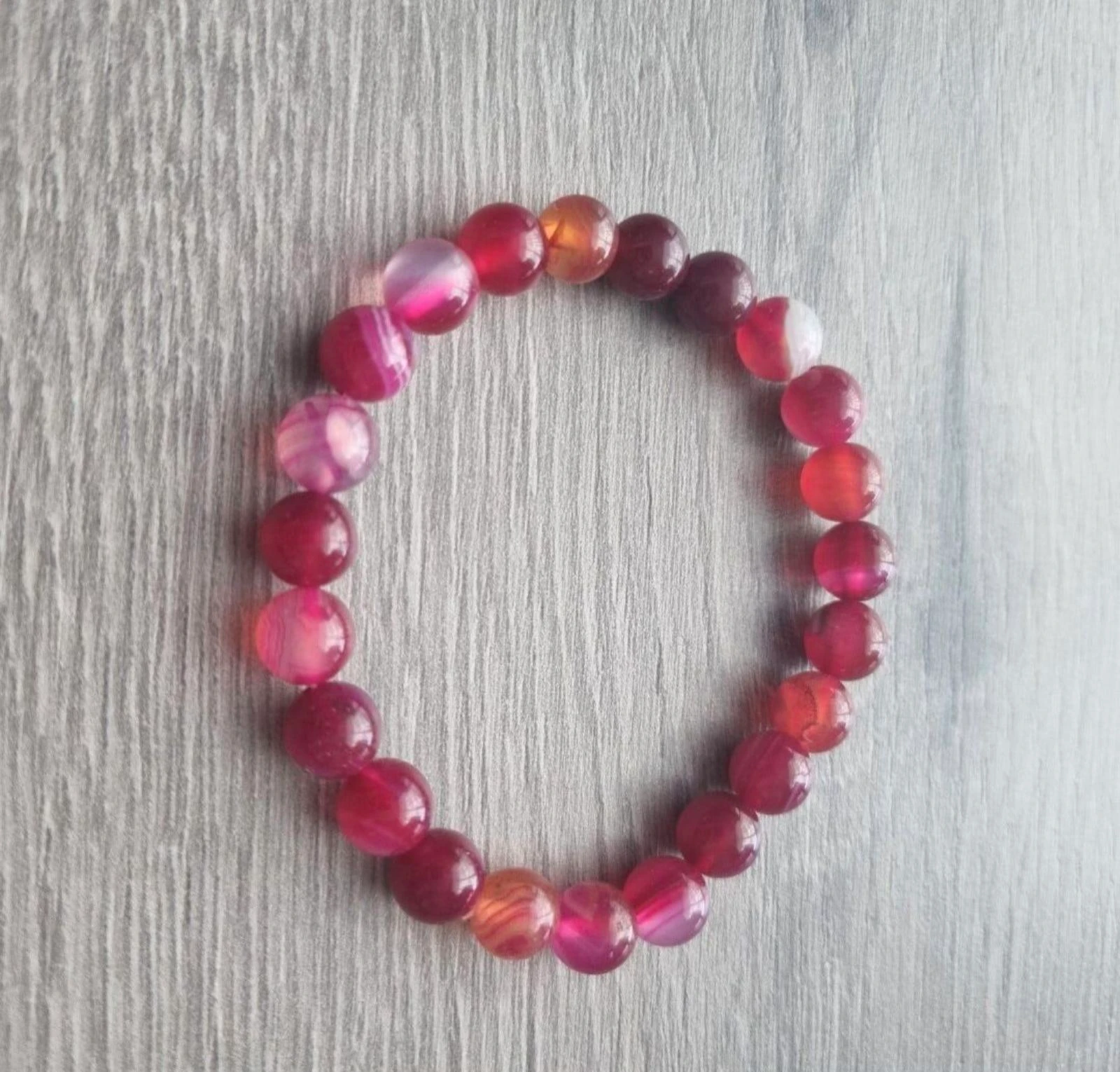 Nieuwe Kralen Armband Echte Roze Agaat – Elastisch Edelsteen